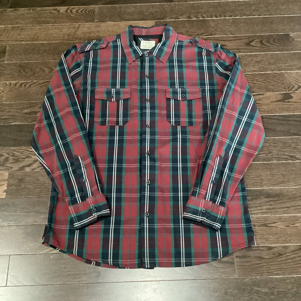 Red, Green, and Blue Plaid Button-up Shirt - XL